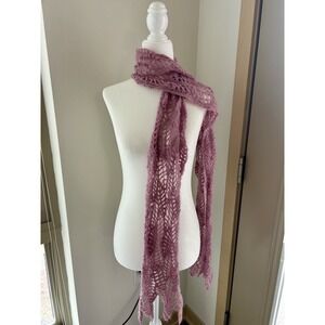 VTG Open Knit Light Mauve Pink Wool Hand Knit Scarf Y2K 90s Whimsy Forest Fairy